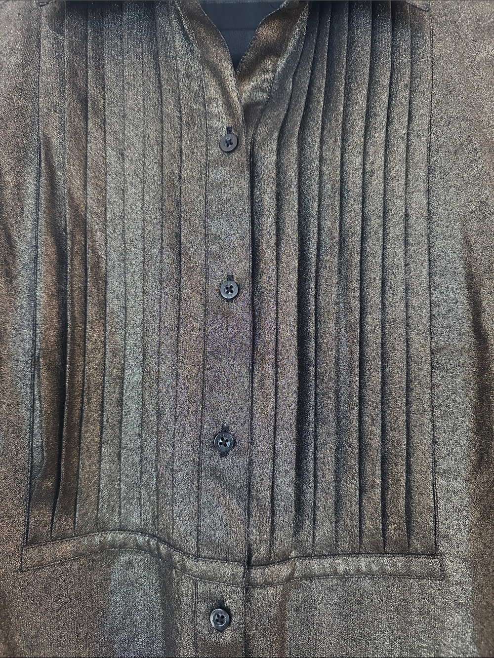 Lauren Ralph Lauren Petite Gold Metallic Pintuck Button Front Sheer Blouse PS - Picture 4 of 12